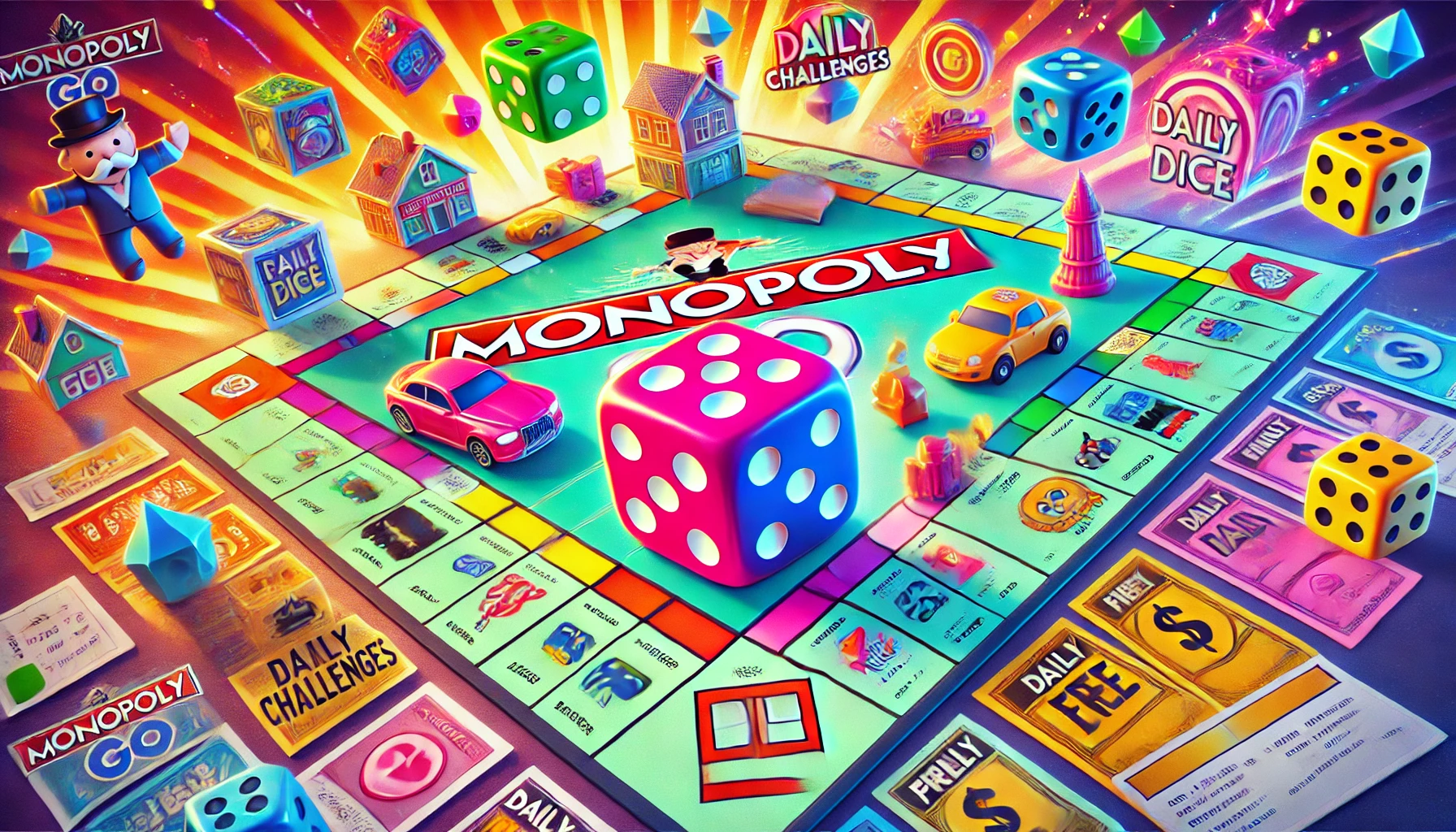 The image captures the exciting atmosphere of the Monopoly Go game board, featuring dice rolls, popular tokens, and rewarding properties, bringing the thrill of free dice links to life.