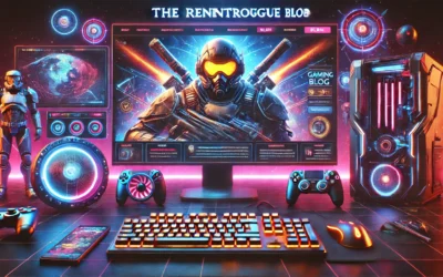 Alt Text Image: A dynamic image of a gaming blog interface featuring theserpentrogue blog, game controllers, and futuristic visuals.